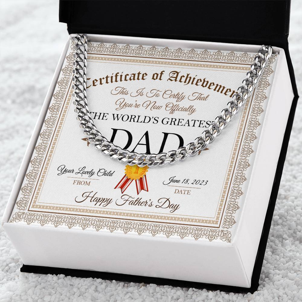 World's Greatest Dad Acrylic Design Stainless Steel Cuban Link Necklace