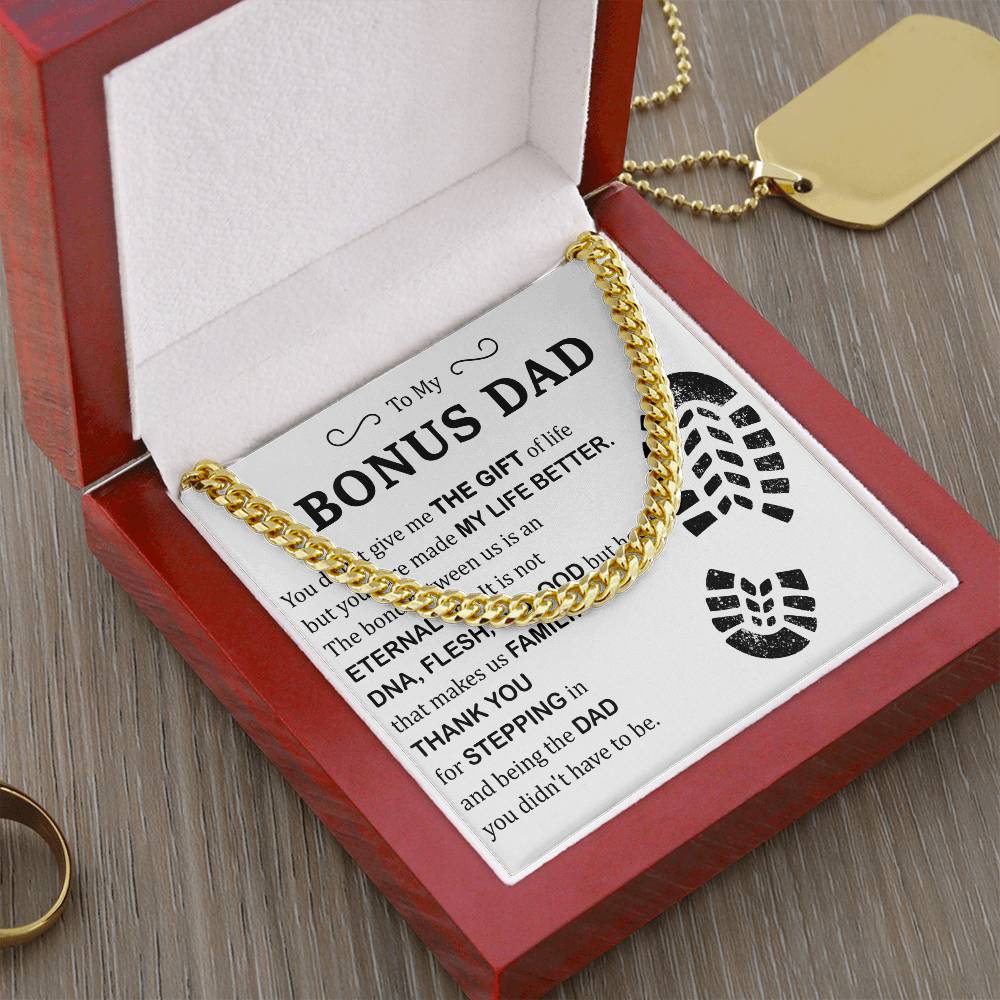 To My Bonus Dad Stainless Steel Cuban Link Necklace