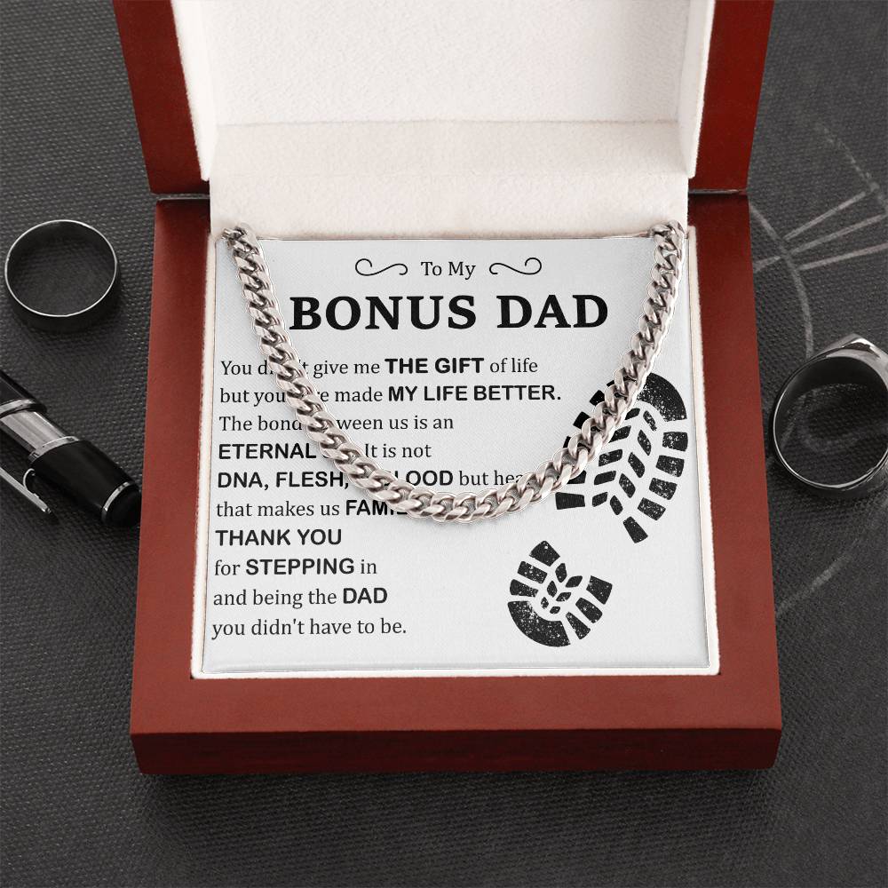 To My Bonus Dad Stainless Steel Cuban Link Necklace