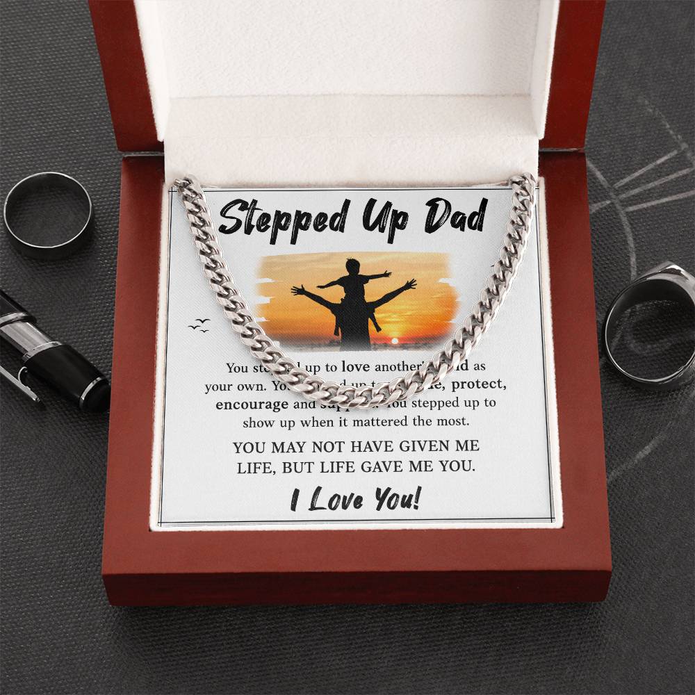 Stepped Up Dad Stainless Steel Cuban Link Necklace - Step Dad Necklace