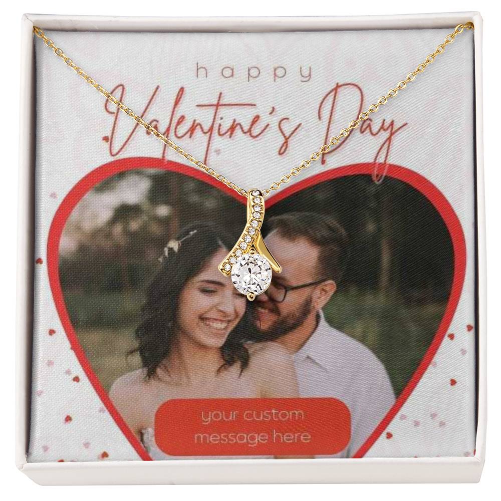 Happy Valentine's Day Alluring Beauty Cubic Zirconia Necklace With Photo Card