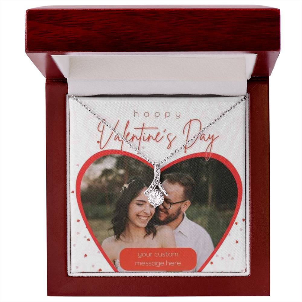 Happy Valentine's Day Alluring Beauty Cubic Zirconia Necklace With Photo Card