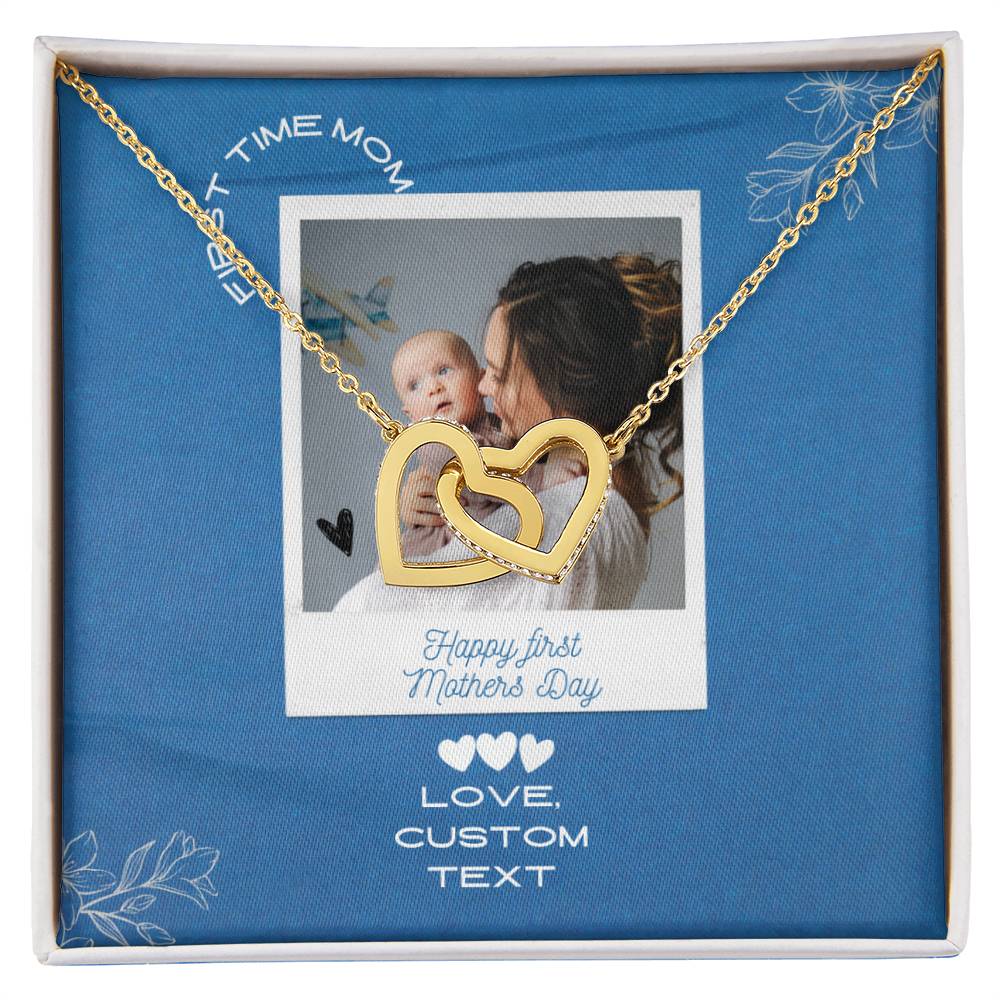 Happy First Mother's Day Interlocking Hearts Necklace with Blue Box Card - Personalize It Toledo