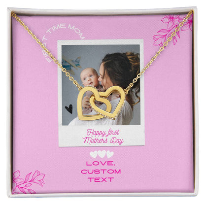 Happy First Mother's Day Interlocking Hearts Necklace with Pink Box Card - Personalize It Toledo