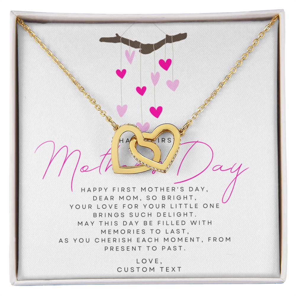 Happy First Mother's Day Interlocking Hearts Necklace with Pink Heart Box Card - Personalize It Toledo