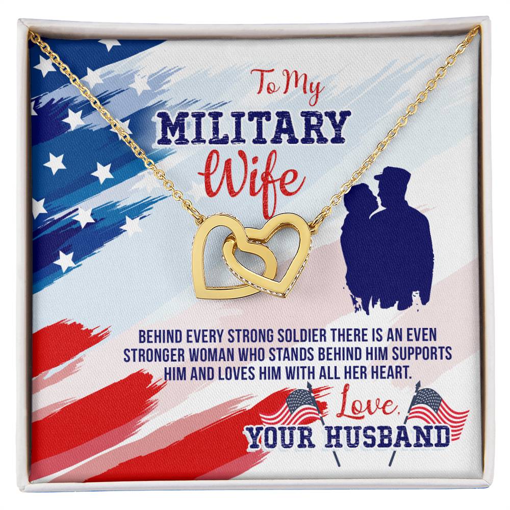 To My Military Wife Interlocking Hearts Necklace