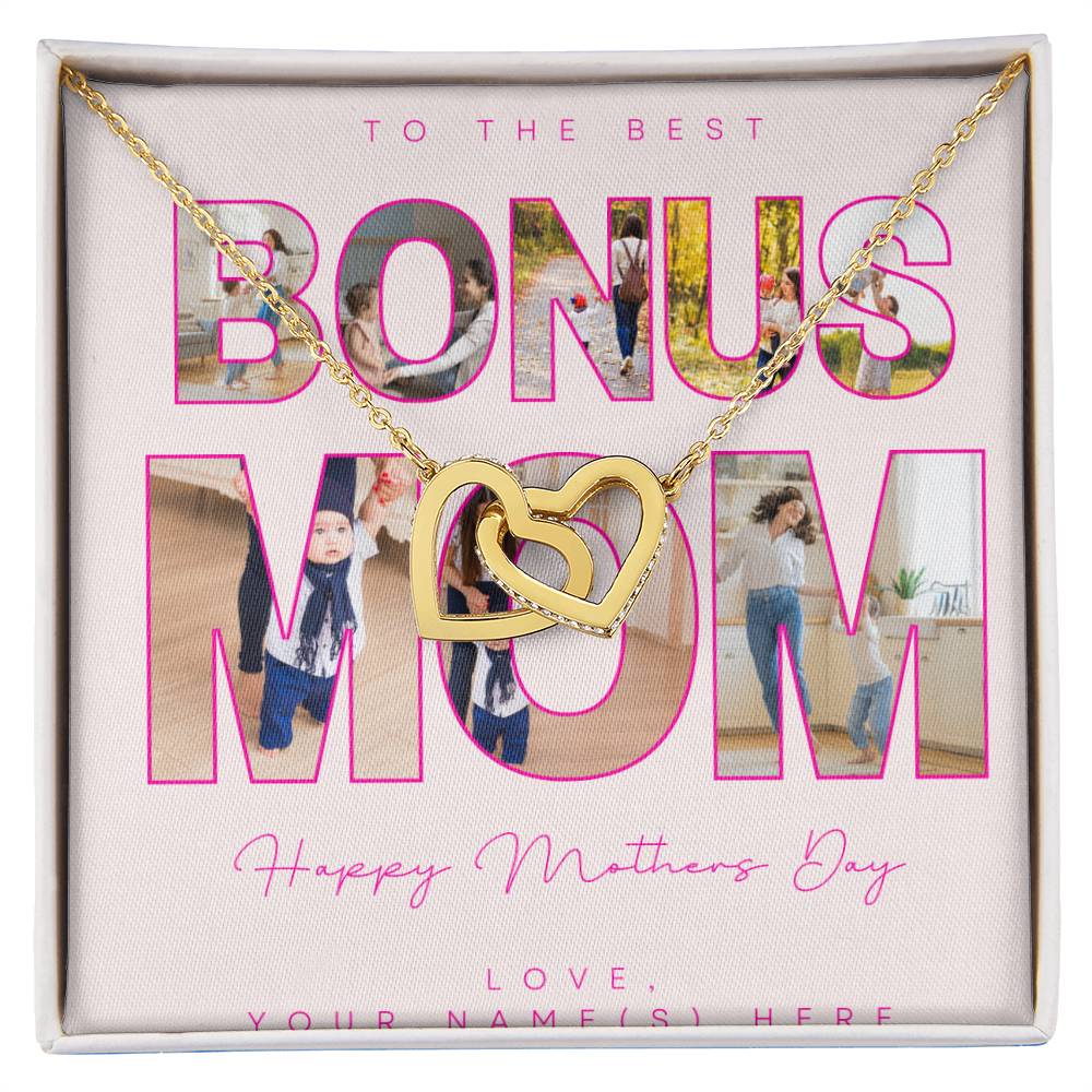To The Best Bonus Mom Interlocking Hearts Necklace With Photo Card - Personalize It Toledo