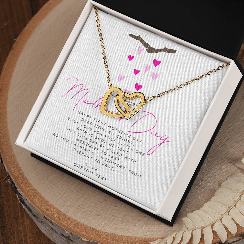 Happy First Mother's Day Interlocking Hearts Necklace with Pink Heart Box Card - Personalize It Toledo