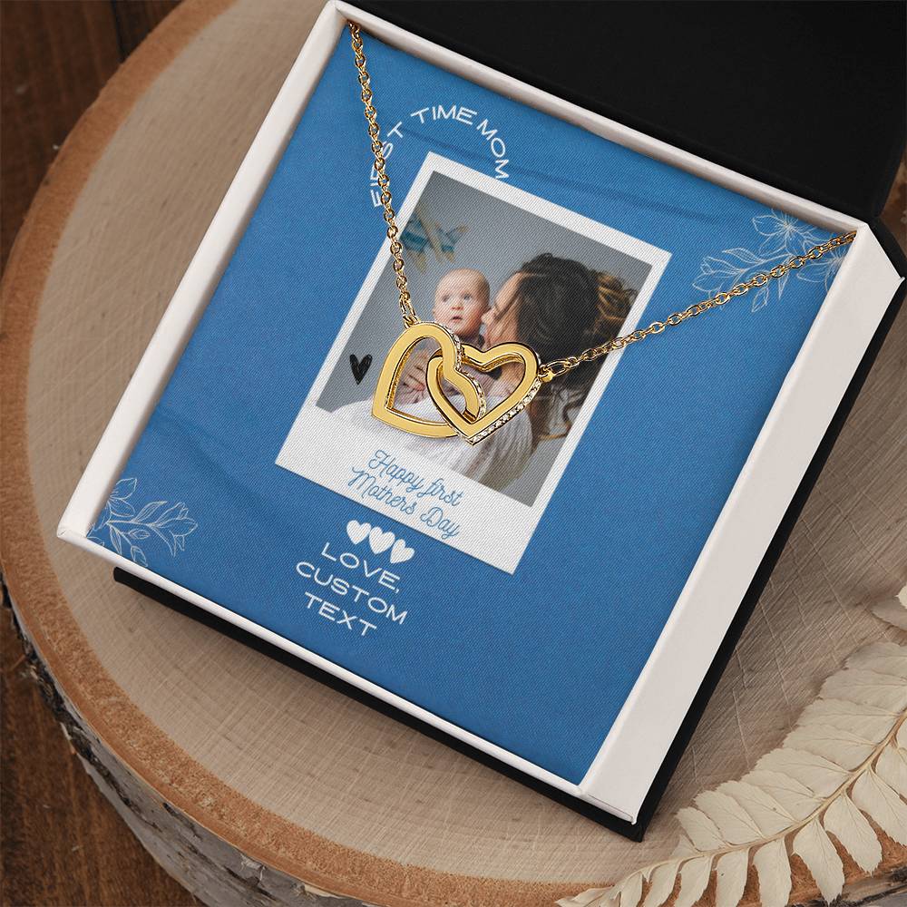 Happy First Mother's Day Interlocking Hearts Necklace with Blue Box Card - Personalize It Toledo