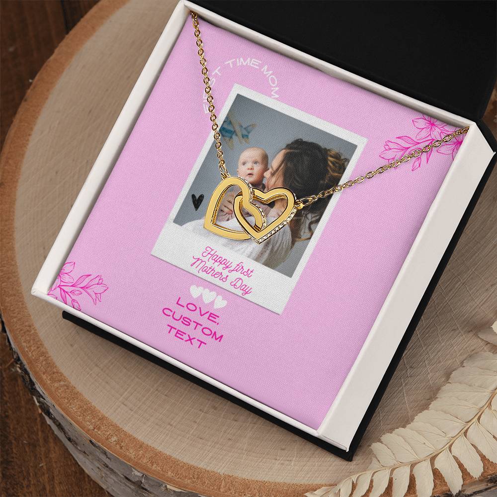 Happy First Mother's Day Interlocking Hearts Necklace with Pink Box Card - Personalize It Toledo