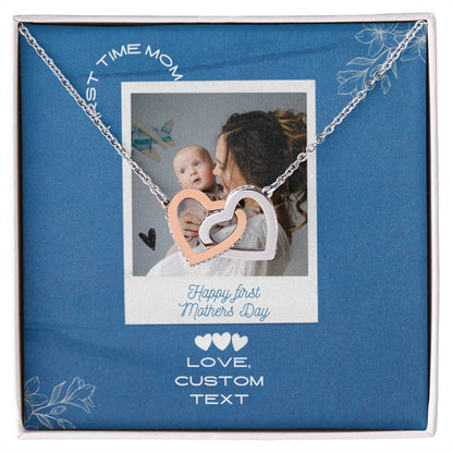 Happy First Mother's Day Interlocking Hearts Necklace with Blue Box Card - Personalize It Toledo