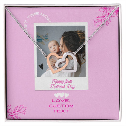 Happy First Mother's Day Interlocking Hearts Necklace with Pink Box Card - Personalize It Toledo