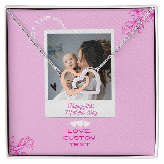 Happy First Mother's Day Interlocking Hearts Necklace with Pink Box Card - Personalize It Toledo