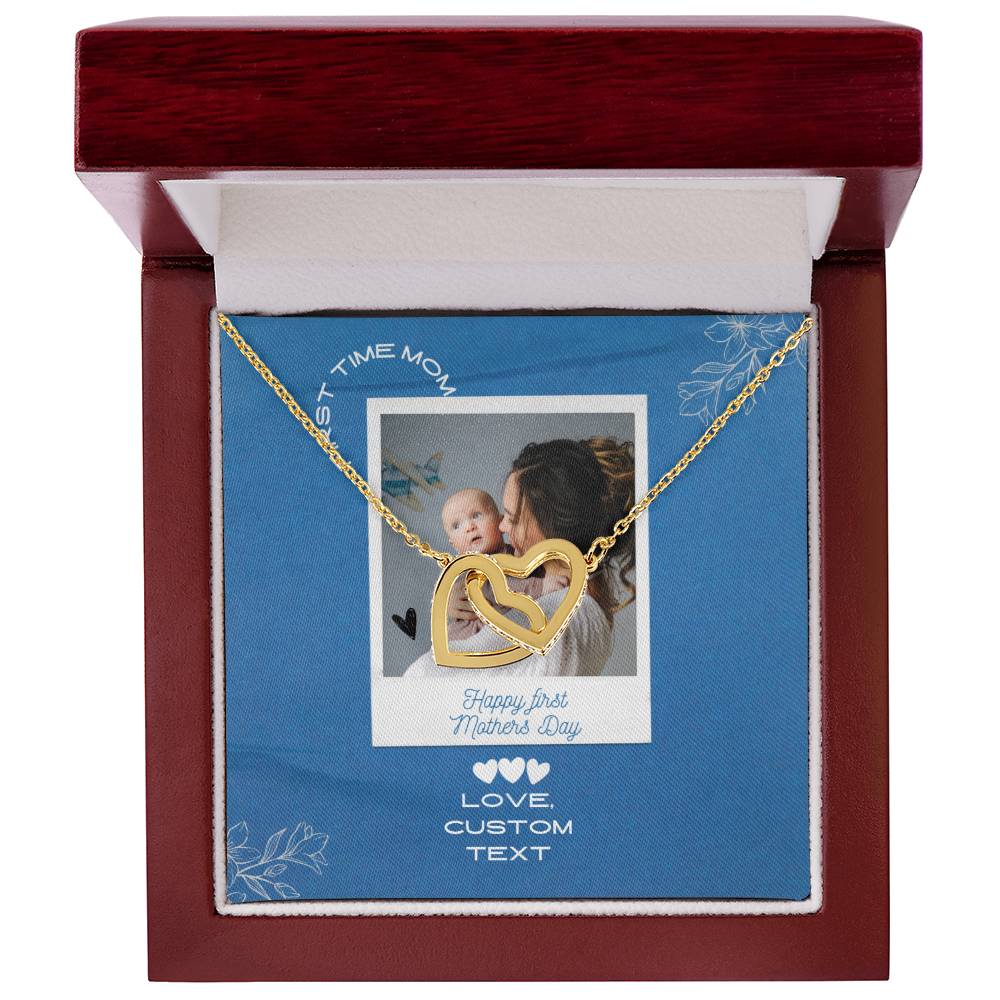 Happy First Mother's Day Interlocking Hearts Necklace with Blue Box Card - Personalize It Toledo