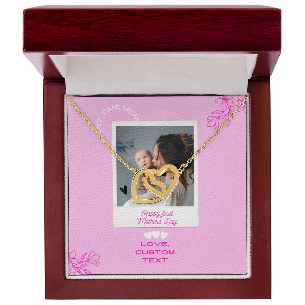 Happy First Mother's Day Interlocking Hearts Necklace with Pink Box Card - Personalize It Toledo