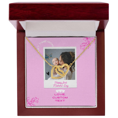 Happy First Mother's Day Interlocking Hearts Necklace with Pink Box Card - Personalize It Toledo