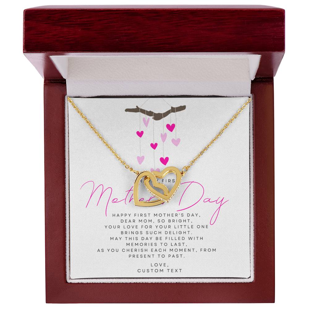 Happy First Mother's Day Interlocking Hearts Necklace with Pink Heart Box Card - Personalize It Toledo