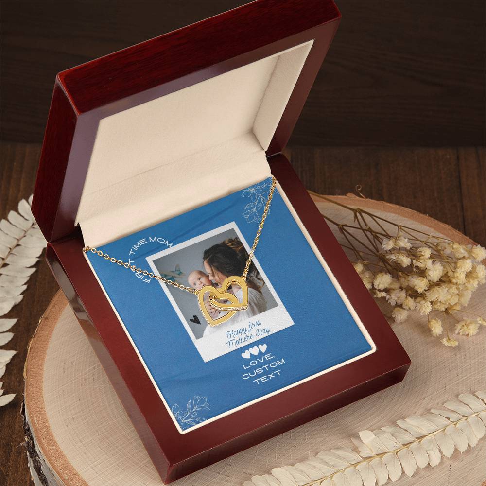 Happy First Mother's Day Interlocking Hearts Necklace with Blue Box Card - Personalize It Toledo