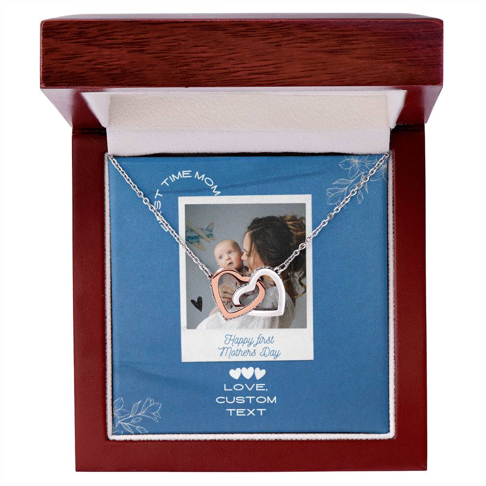 Happy First Mother's Day Interlocking Hearts Necklace with Blue Box Card - Personalize It Toledo