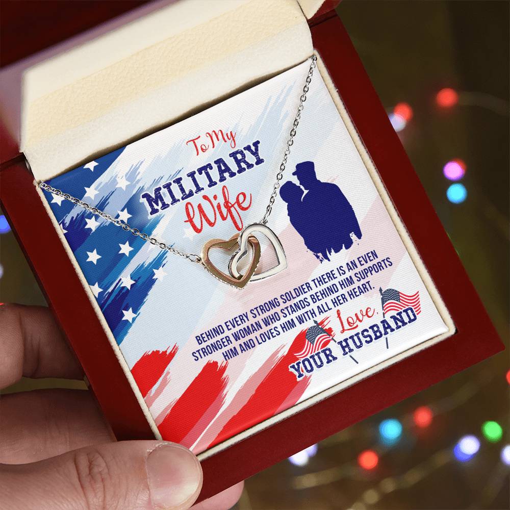 To My Military Wife Interlocking Hearts Necklace