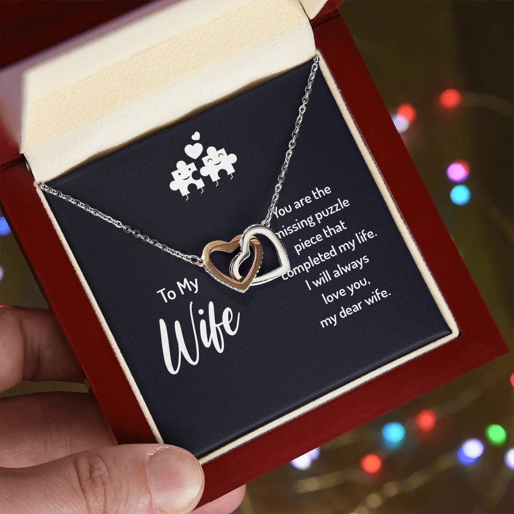 To My Wife Missing Piece Interlocking Hearts Necklace