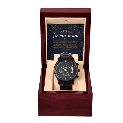 Engraved To My Man Prom Night Black Chronograph Watch for Prom - Prom Gift For Boyfriend - Engraved Prom Watch - Engraved Watch For Boyfriend - Personalize It Toledo