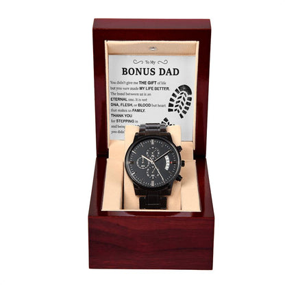 To My Bonus Dad Black Chronograph Watch