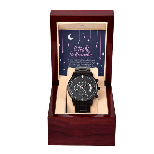 Engraved A Night To Remember Prom Night Black Chronograph Watch for Prom - Prom Gift For Boyfriend - Engraved Prom Watch - Engraved Watch For Boyfriend - Personalize It Toledo