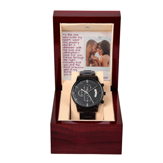 Engraved To The One Who Holds My Heart Prom Night Black Chronograph Watch for Prom - Prom Gift For Boyfriend - Engraved Prom Watch - Engraved Watch For Boyfriend - Personalize It Toledo