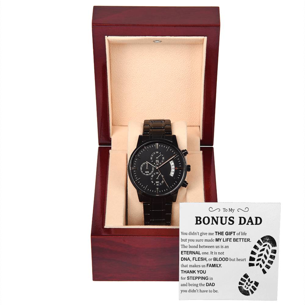 To My Bonus Dad Black Chronograph Watch