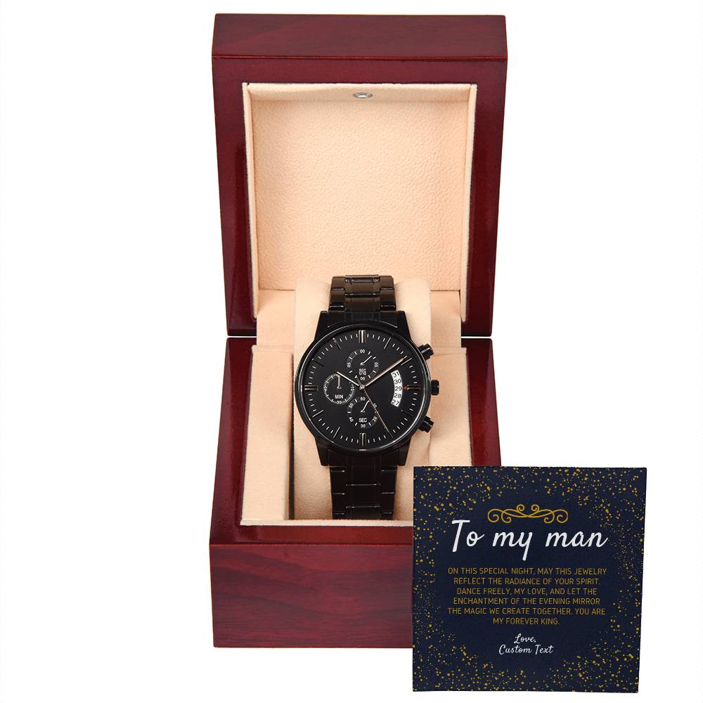 Engraved To My Man Prom Night Black Chronograph Watch for Prom - Prom Gift For Boyfriend - Engraved Prom Watch - Engraved Watch For Boyfriend - Personalize It Toledo