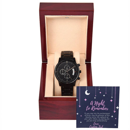 Engraved A Night To Remember Prom Night Black Chronograph Watch for Prom - Prom Gift For Boyfriend - Engraved Prom Watch - Engraved Watch For Boyfriend - Personalize It Toledo