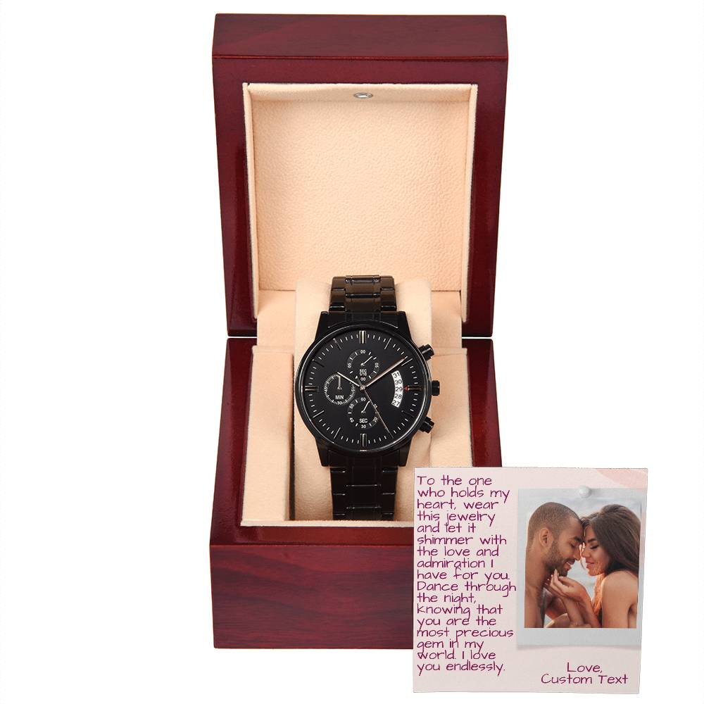 Engraved To The One Who Holds My Heart Prom Night Black Chronograph Watch for Prom - Prom Gift For Boyfriend - Engraved Prom Watch - Engraved Watch For Boyfriend - Personalize It Toledo