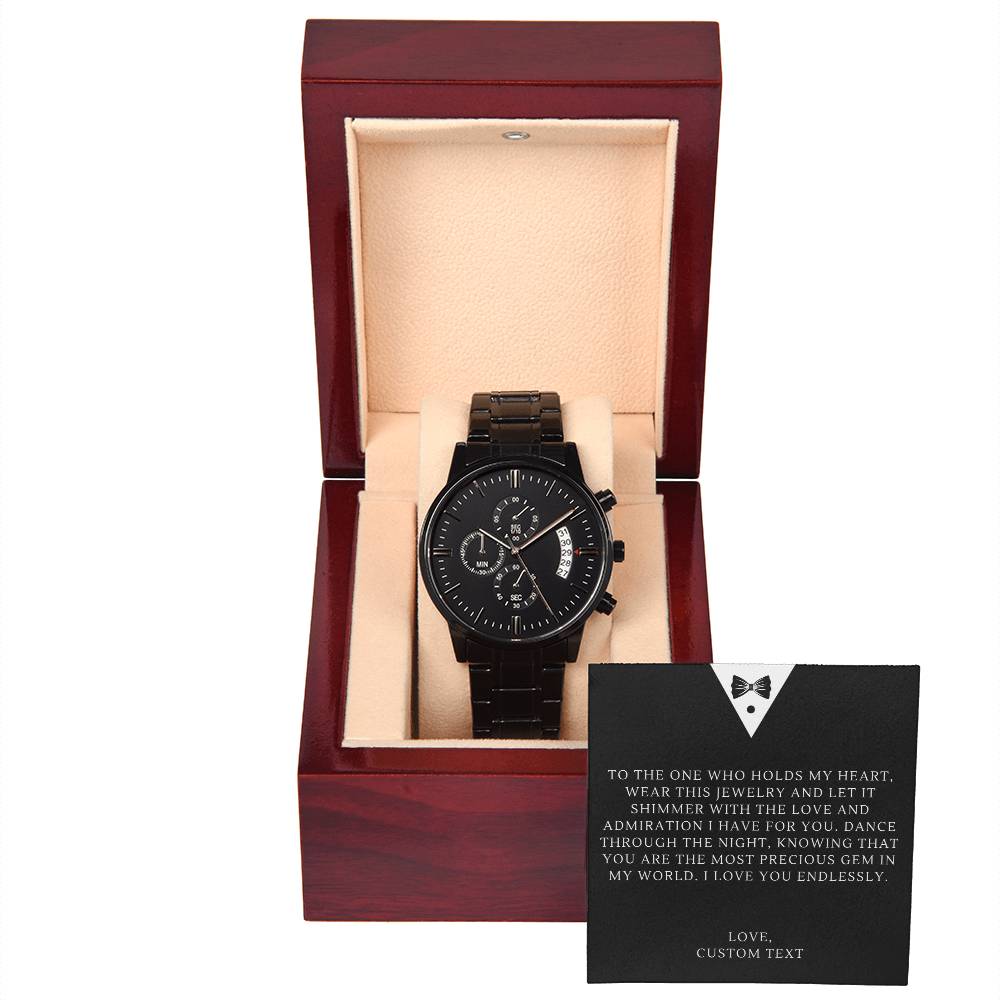 Engraved To The One Who Holds My Heart Tuxedo Prom Night Black Chronograph Watch for Prom - Prom Gift For Boyfriend - Engraved Prom Watch - Engraved Watch For Boyfriend - Personalize It Toledo