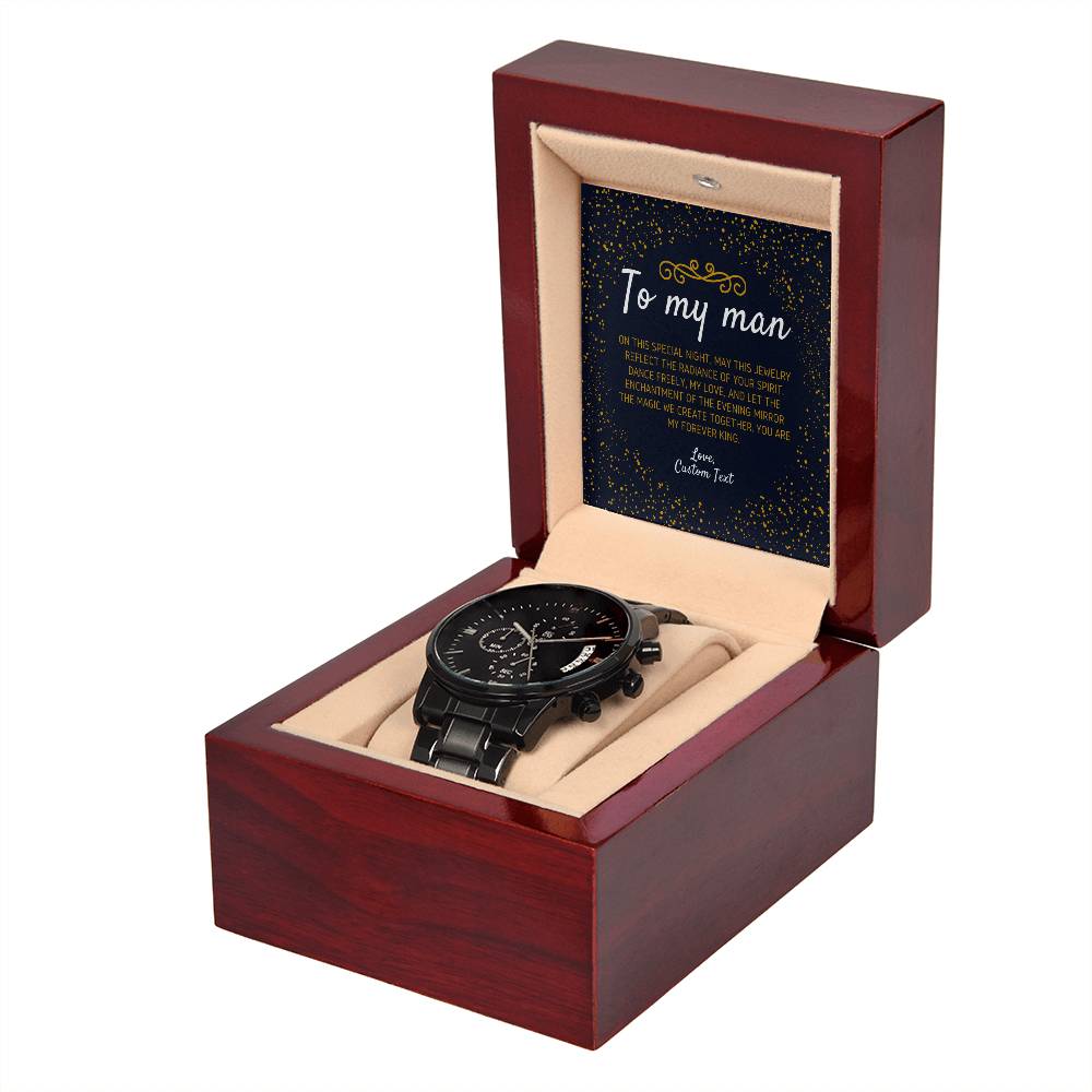 Engraved To My Man Prom Night Black Chronograph Watch for Prom - Prom Gift For Boyfriend - Engraved Prom Watch - Engraved Watch For Boyfriend - Personalize It Toledo