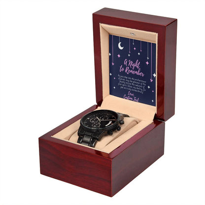 Engraved A Night To Remember Prom Night Black Chronograph Watch for Prom - Prom Gift For Boyfriend - Engraved Prom Watch - Engraved Watch For Boyfriend - Personalize It Toledo