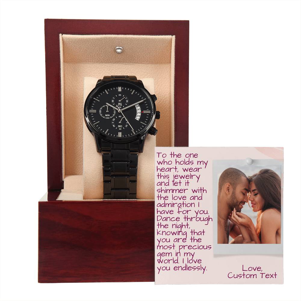 Engraved To The One Who Holds My Heart Prom Night Black Chronograph Watch for Prom - Prom Gift For Boyfriend - Engraved Prom Watch - Engraved Watch For Boyfriend - Personalize It Toledo