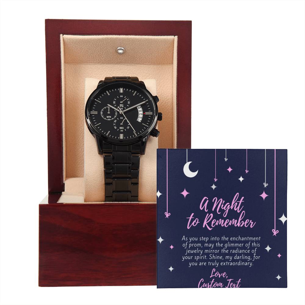 Engraved A Night To Remember Prom Night Black Chronograph Watch for Prom - Prom Gift For Boyfriend - Engraved Prom Watch - Engraved Watch For Boyfriend - Personalize It Toledo