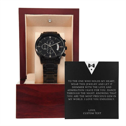 Engraved To The One Who Holds My Heart Tuxedo Prom Night Black Chronograph Watch for Prom - Prom Gift For Boyfriend - Engraved Prom Watch - Engraved Watch For Boyfriend - Personalize It Toledo