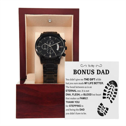 To My Bonus Dad Black Chronograph Watch