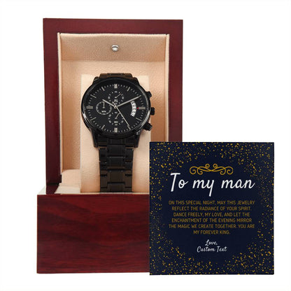 Engraved To My Man Prom Night Black Chronograph Watch for Prom - Prom Gift For Boyfriend - Engraved Prom Watch - Engraved Watch For Boyfriend - Personalize It Toledo