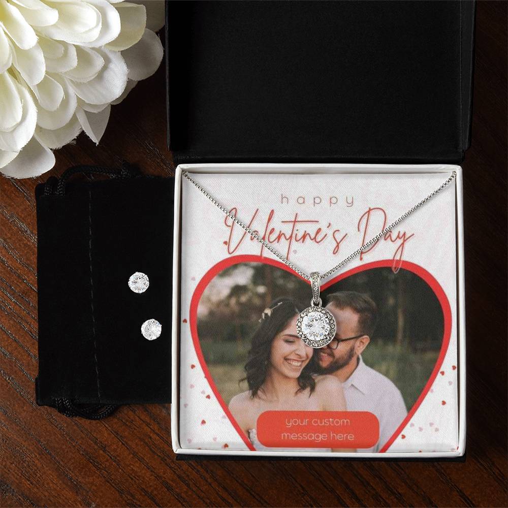 Happy Valentine's Day Eternal Hope Earrings & Necklace Set With Photo Card