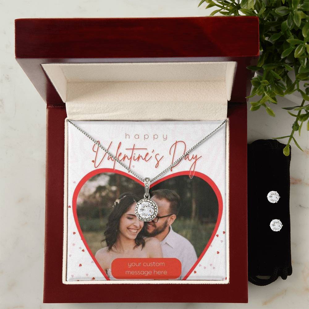 Happy Valentine's Day Eternal Hope Earrings & Necklace Set With Photo Card