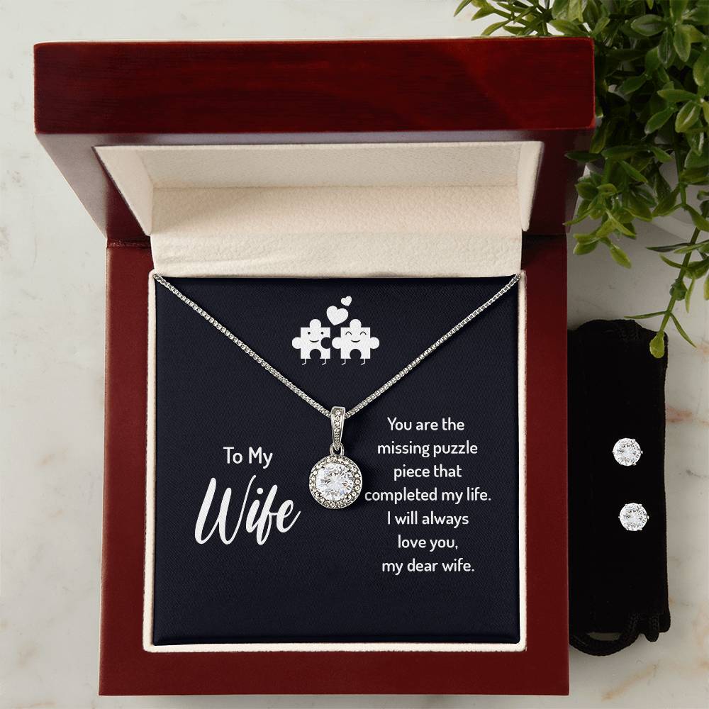 To My Wife Missing Puzzle Piece Eternal Hope Earrings & Necklace Set