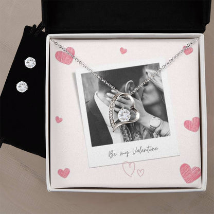 Be My Valentine Forever Love Earring & Necklace Set With Photo Card