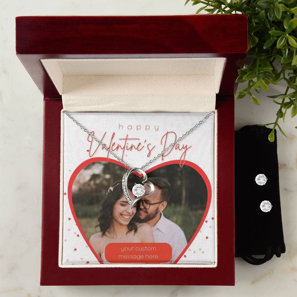 Happy Valentine's Day Forever Love Earring & Necklace Set With Photo Card