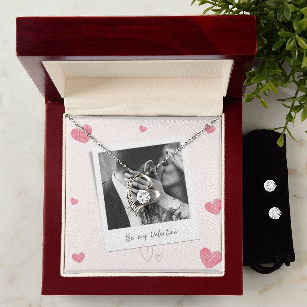 Be My Valentine Forever Love Earring & Necklace Set With Photo Card