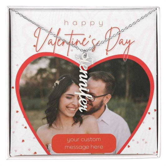 Happy Valentine's Day Vertical Name Necklace With Photo Card