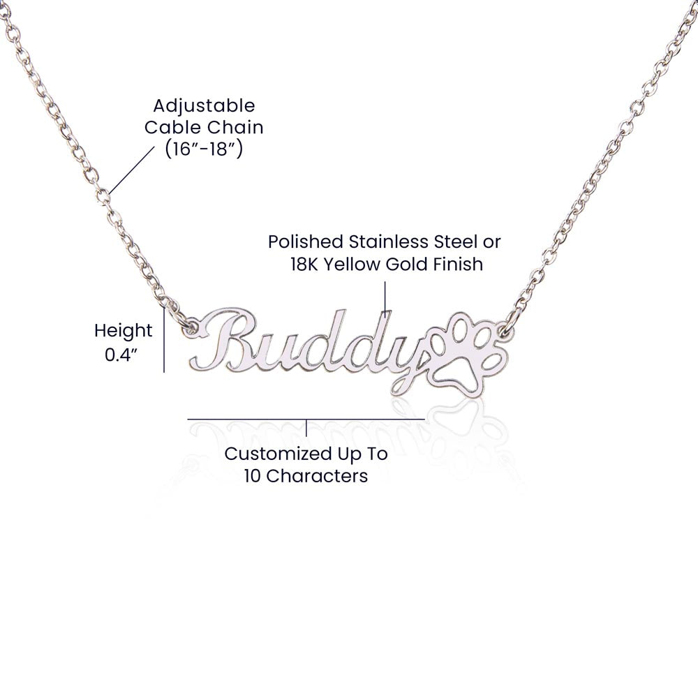 Personalized Paw Print Name Necklace - Cherish Your Fur Baby's Presence: Personalized Paw Print Name Necklace – A Stylish and Custom Keepsake Made in the USA!