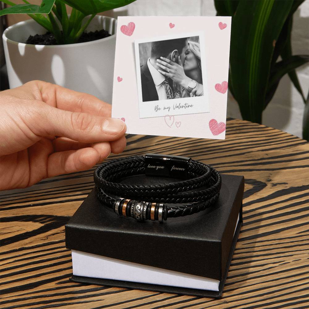 Be My Valentine Love You Forever Men's Bracelet With Photo Card